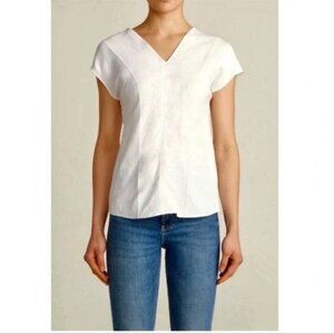 Helmut Lang white linen asymmetrical sleeveless fitted top NWT size 10